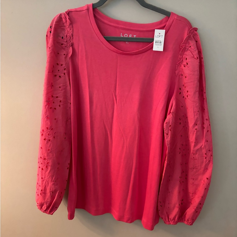 LOFT Pink Long Sleeve Relaxed Blouse